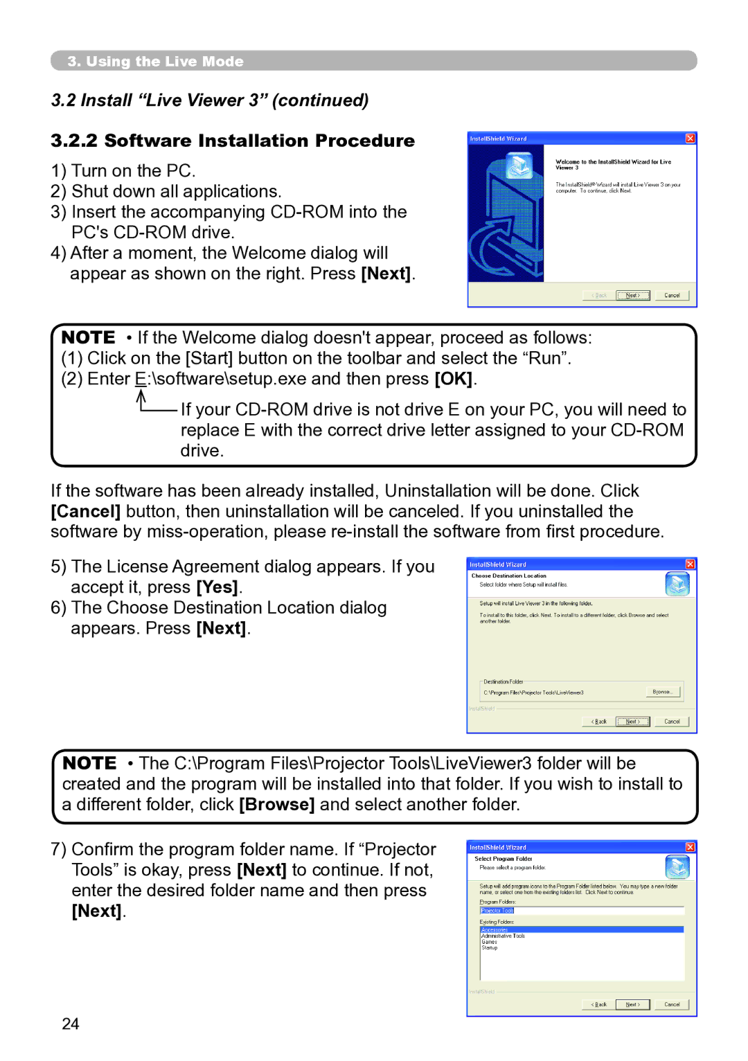 Hitachi CP-X267 user manual Install Live Viewer, Software Installation Procedure, Next 