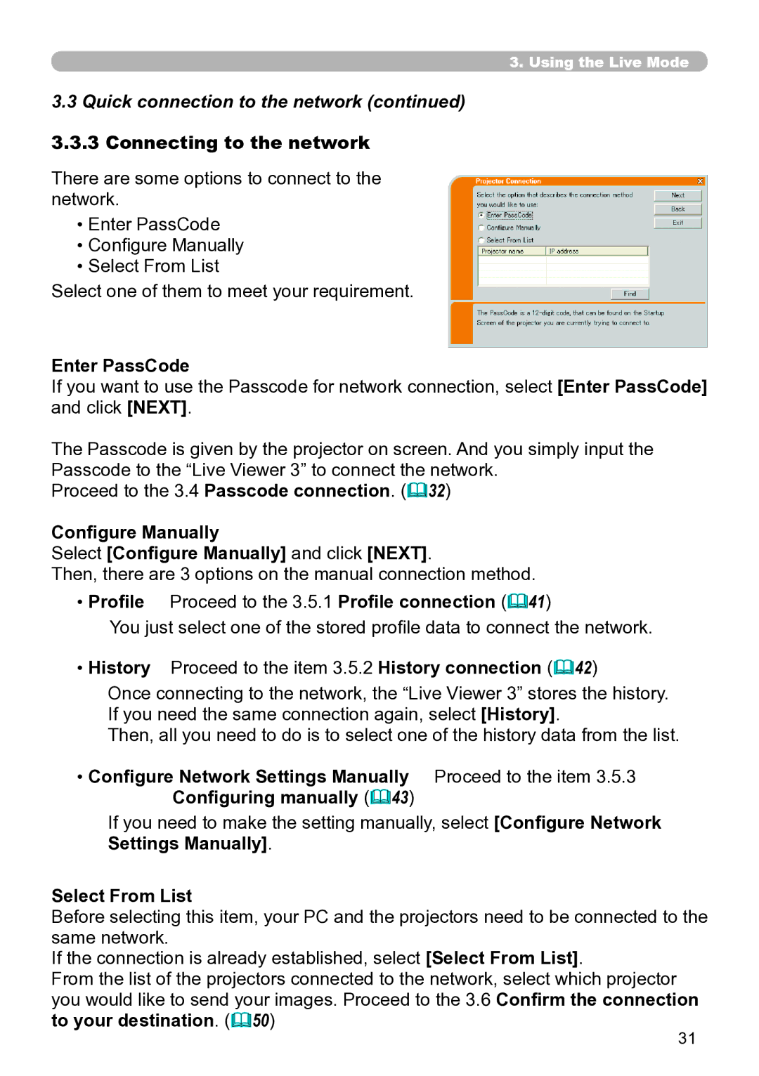 Hitachi CP-X267 Connecting to the network, Enter PassCode, Configure Manually Select Configure Manually and click Next 