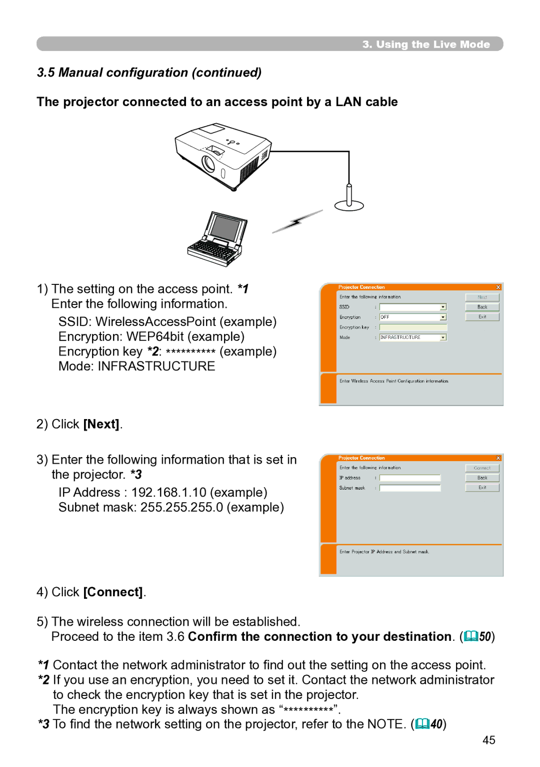 Hitachi CP-X267 user manual Projector connected to an access point by a LAN cable 