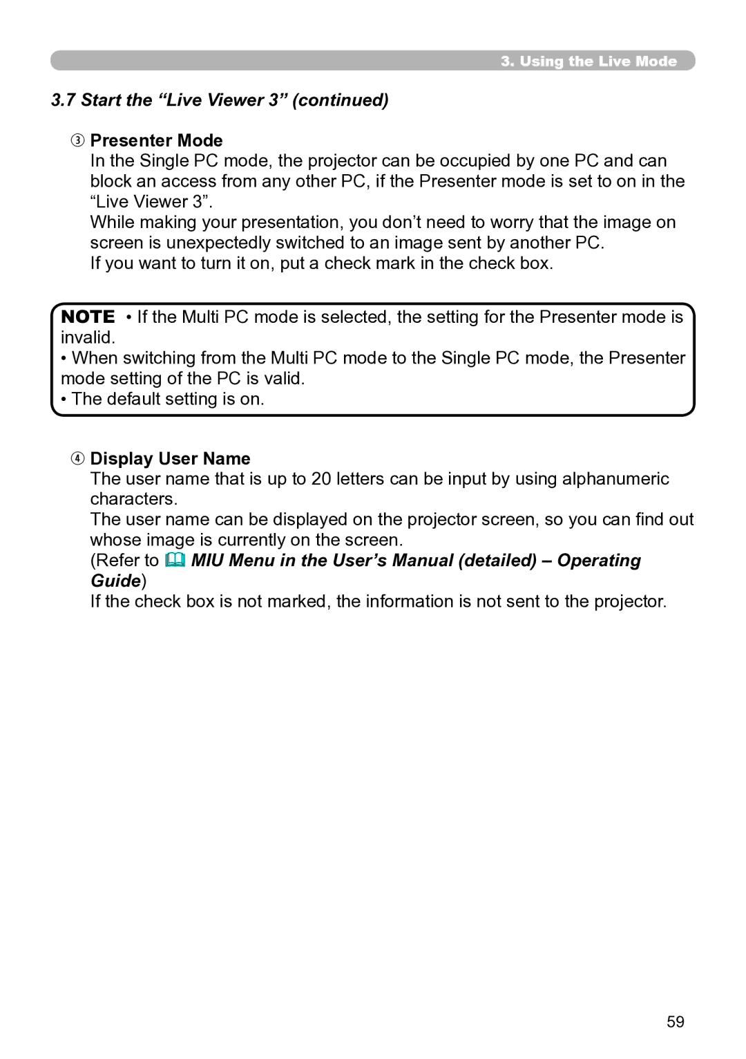 Hitachi CP-X267 user manual Presenter Mode 