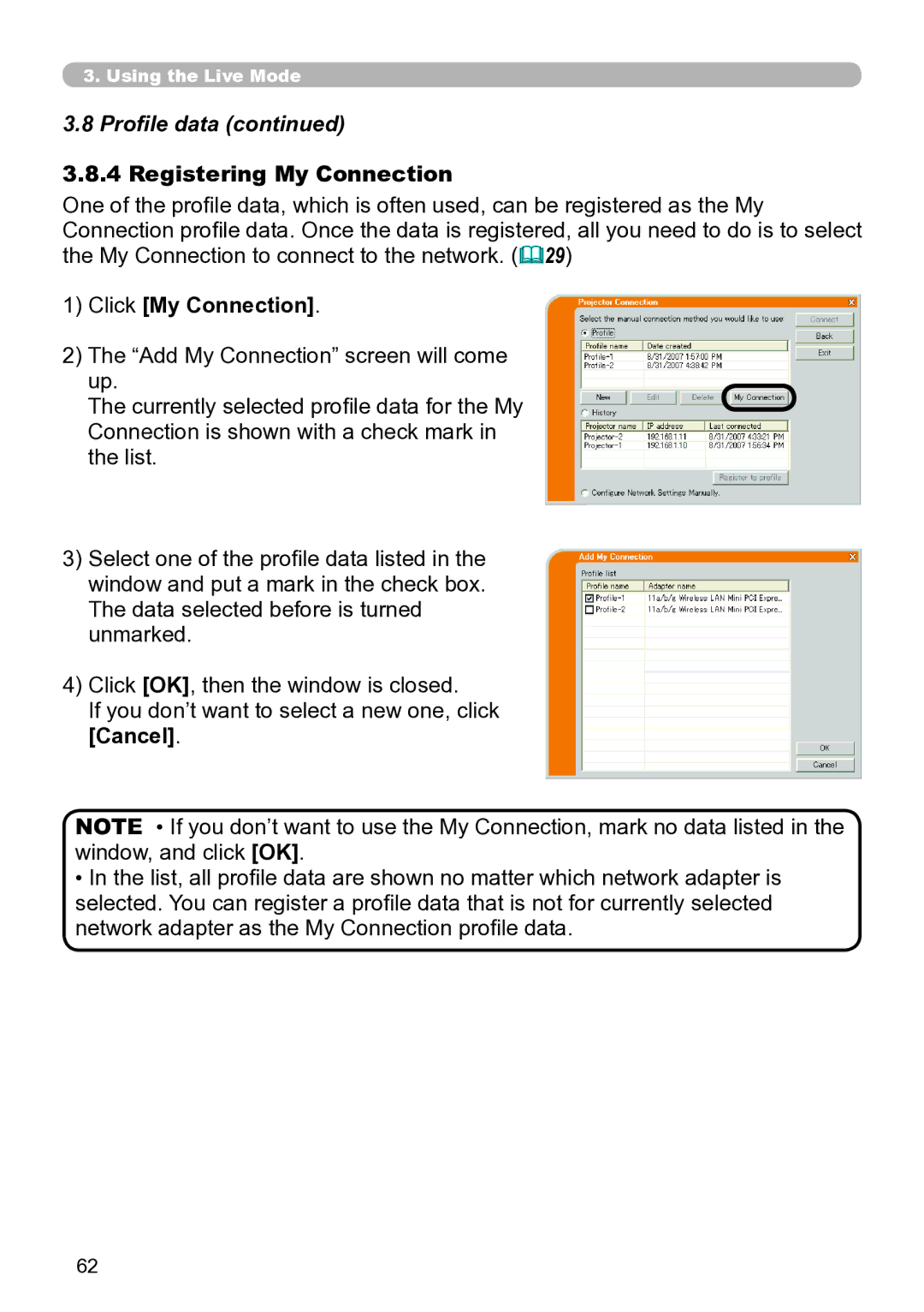 Hitachi CP-X267 user manual Registering My Connection, Click My Connection, Cancel 