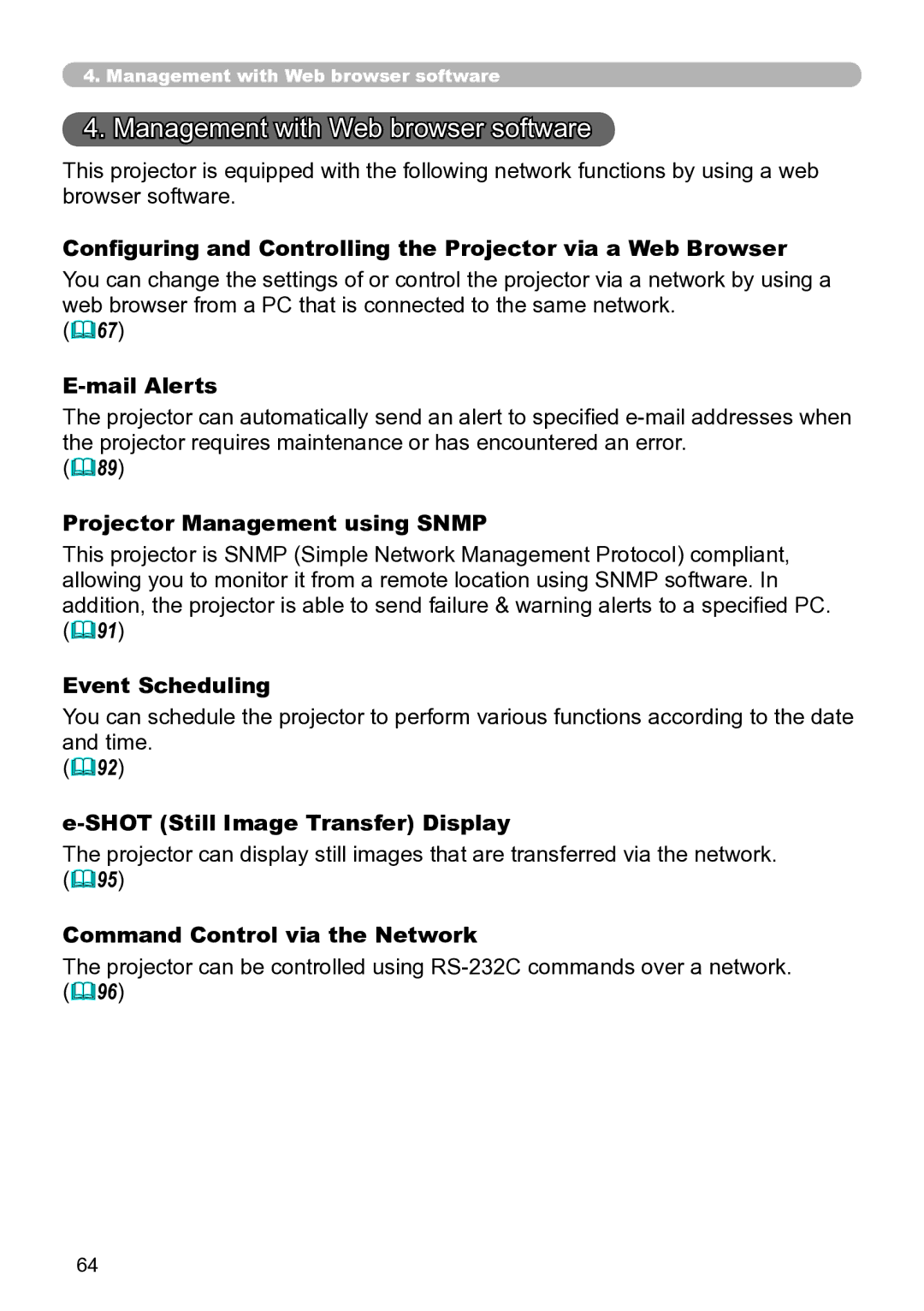 Hitachi CP-X267 Configuring and Controlling the Projector via a Web Browser, Mail Alerts, Projector Management using Snmp 