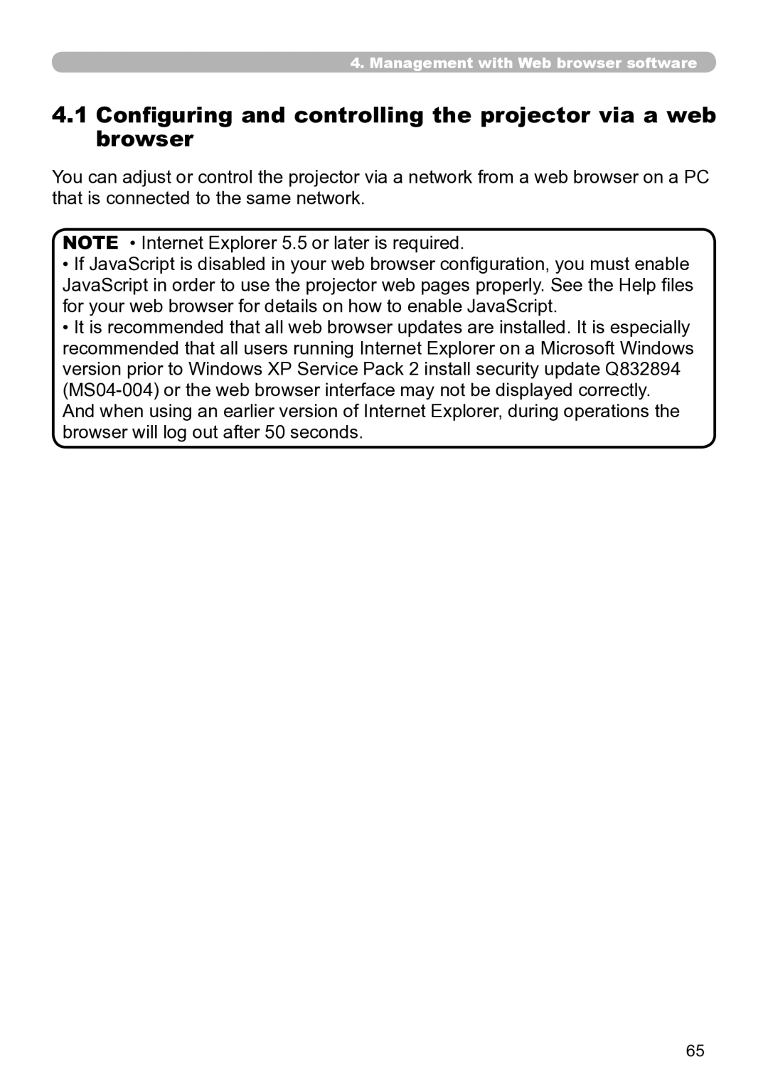 Hitachi CP-X267 user manual Configuring and controlling the projector via a web browser 