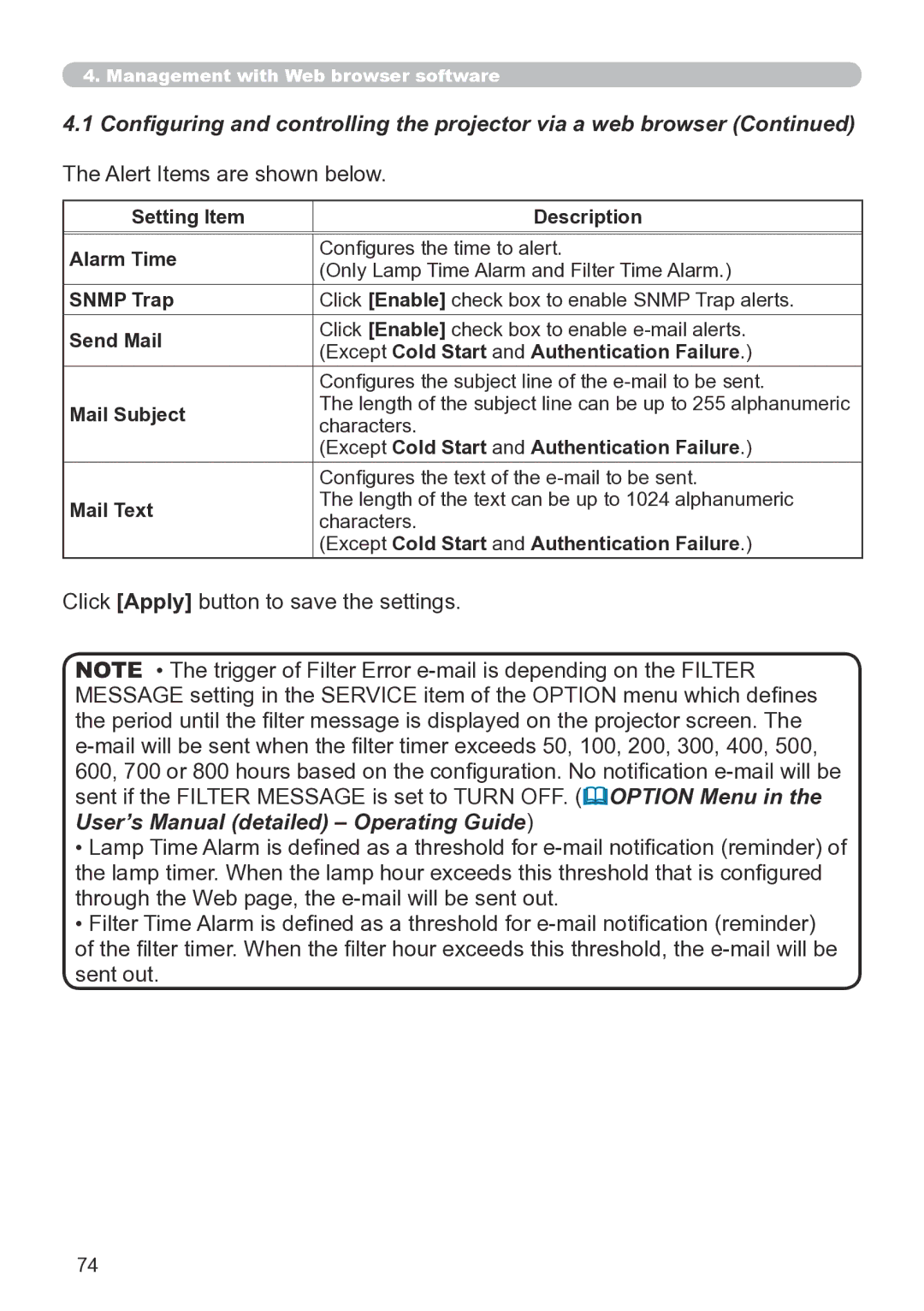 Hitachi CP-X267 user manual Alert Items are shown below 