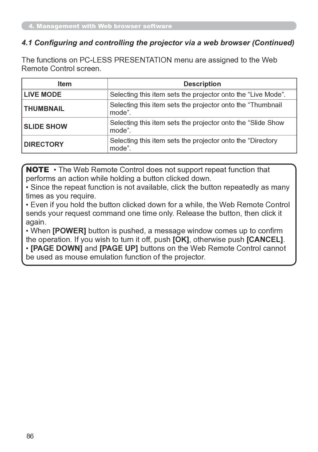 Hitachi CP-X267 user manual Live Mode 