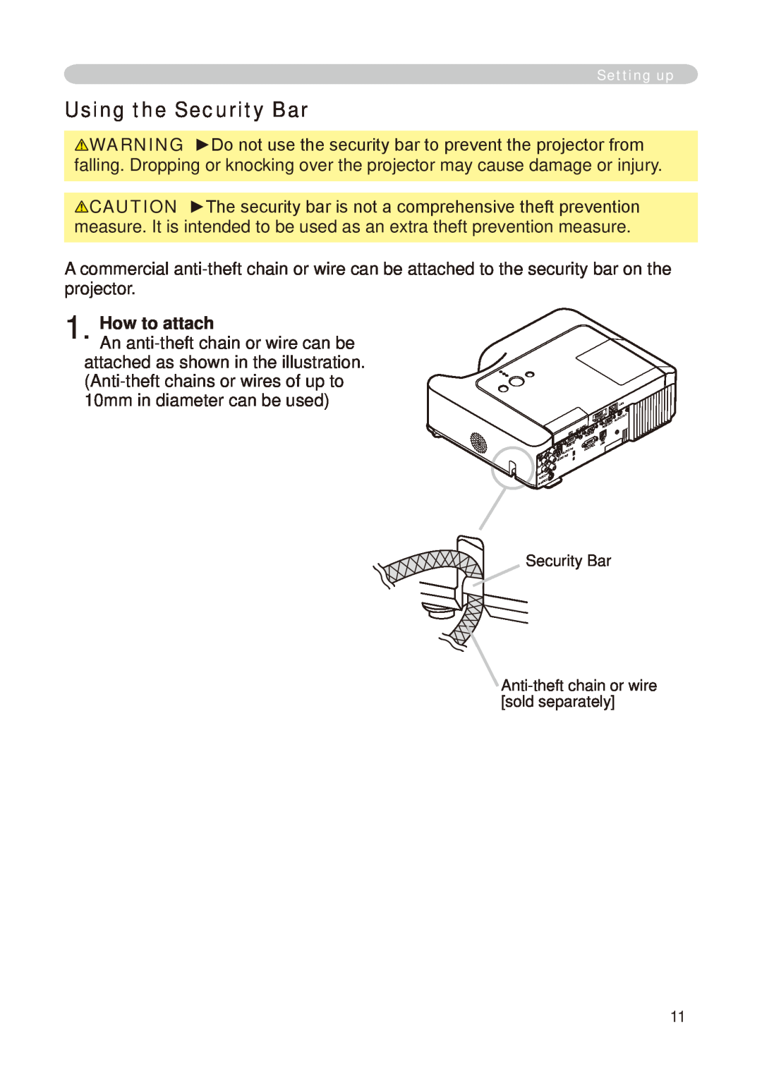Hitachi CP-X268A user manual Using the Security Bar, How to attach 
