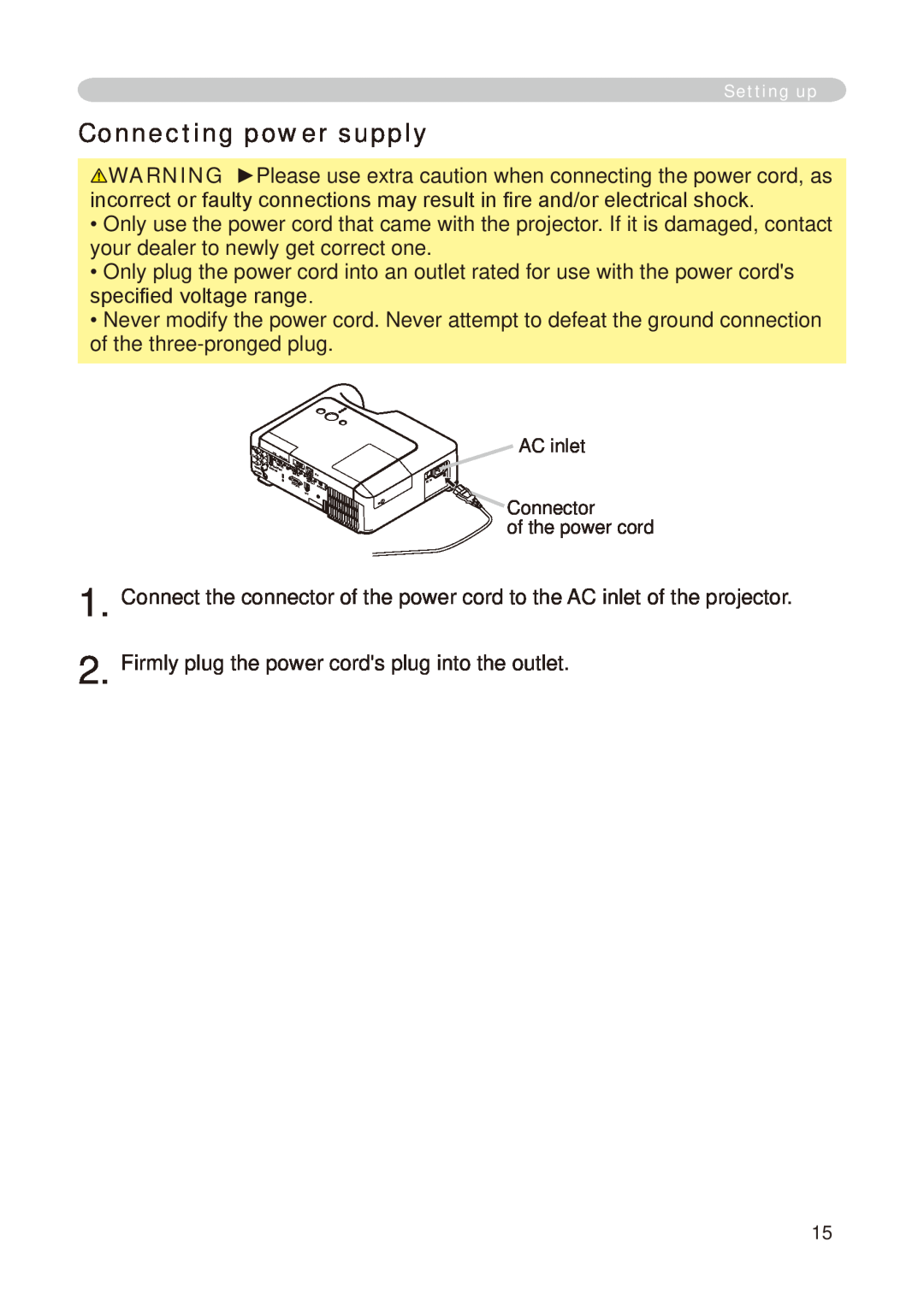 Hitachi CP-X268A user manual Connecting power supply 