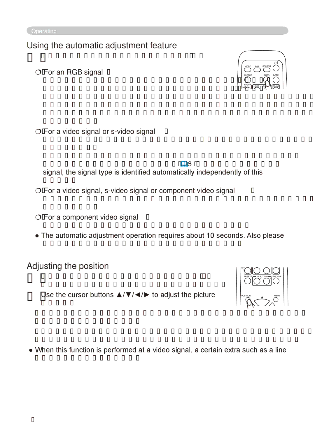 Hitachi CP-X268A user manual Using the automatic adjustment feature, Adjusting the position,  For an RGB signal 