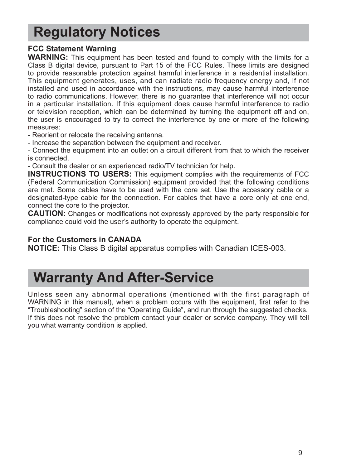 Hitachi CP-X268AWF user manual FCC Statement Warning, For the Customers in Canada 