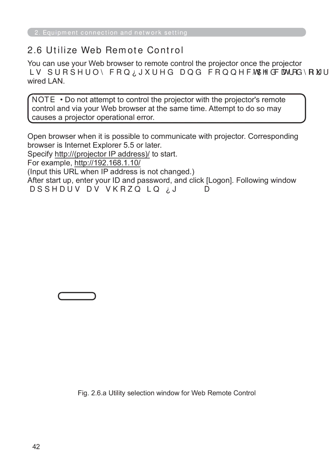 Hitachi CP-X268AWF user manual Utilize Web Remote Control, A Utility selection window for Web Remote Control 