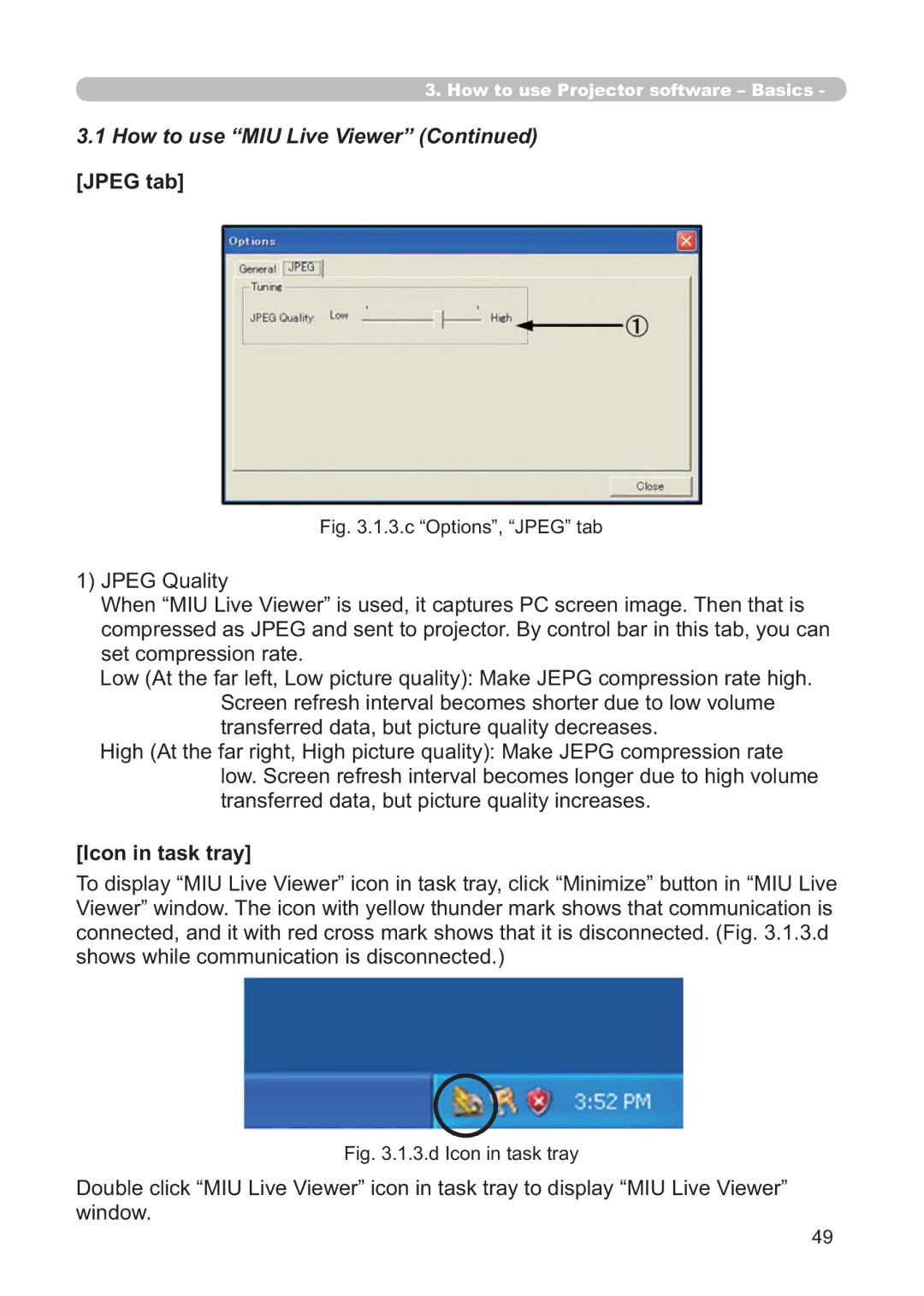 Hitachi CP-X268AWF user manual Jpeg tab, Icon in task tray 