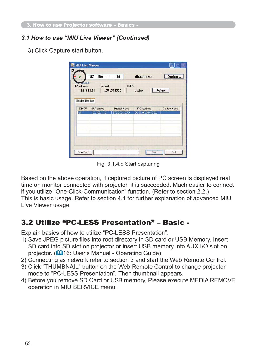 Hitachi CP-X268AWF user manual Utilize PC-LESS Presentation Basic, Click Capture start button 