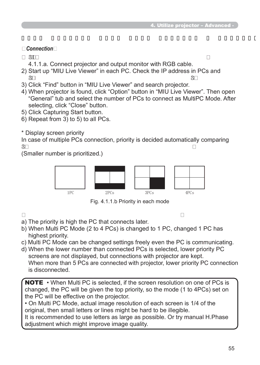 Hitachi CP-X268AWF user manual Connection, b Priority in each mode 