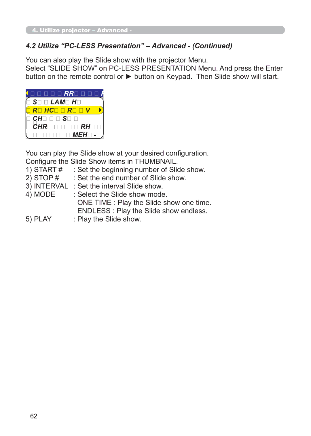 Hitachi CP-X268AWF user manual Mode, Play 