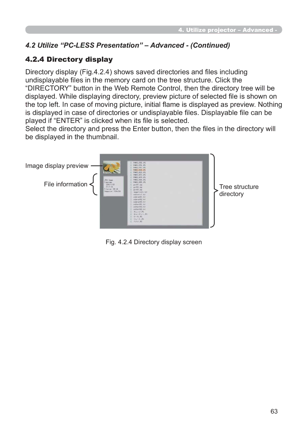 Hitachi CP-X268AWF user manual Directory display, Image display preview File information 