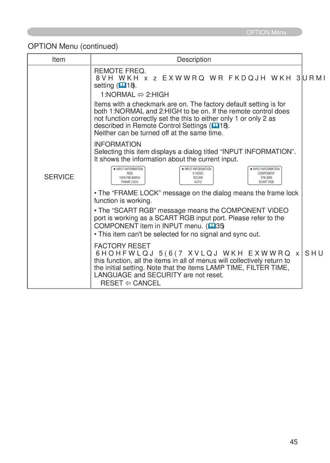 Hitachi CP-X268AWF user manual Remote Freq, Information 