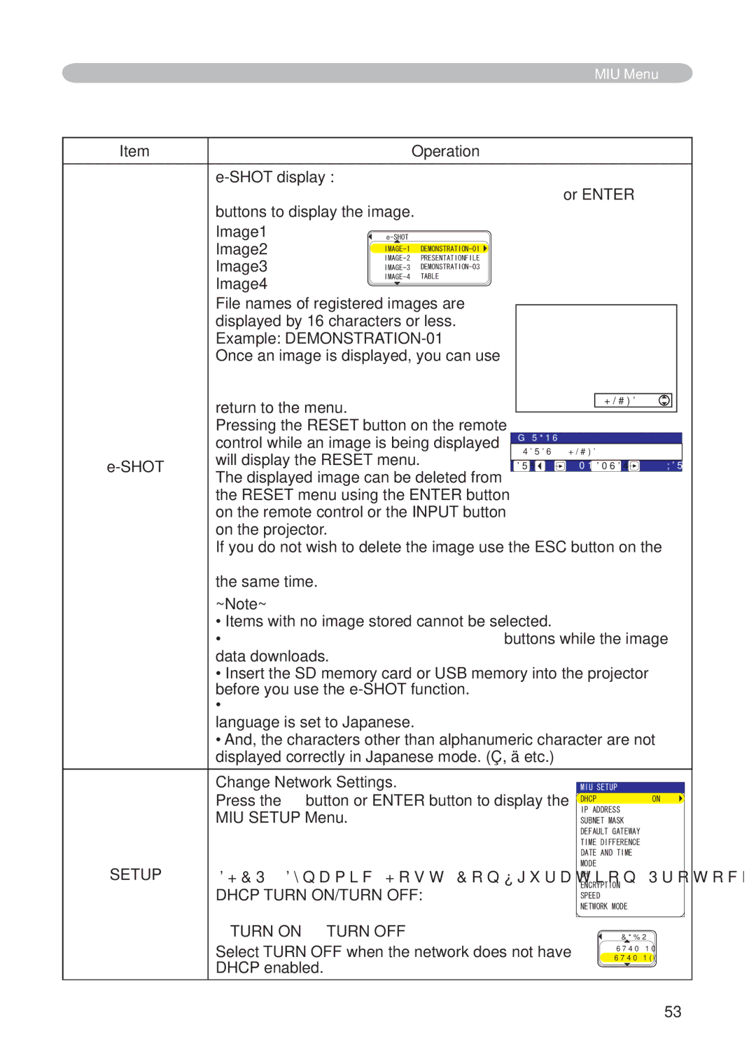 Hitachi CP-X268AWF user manual MIU Menu, Operation, Shot, Setup 