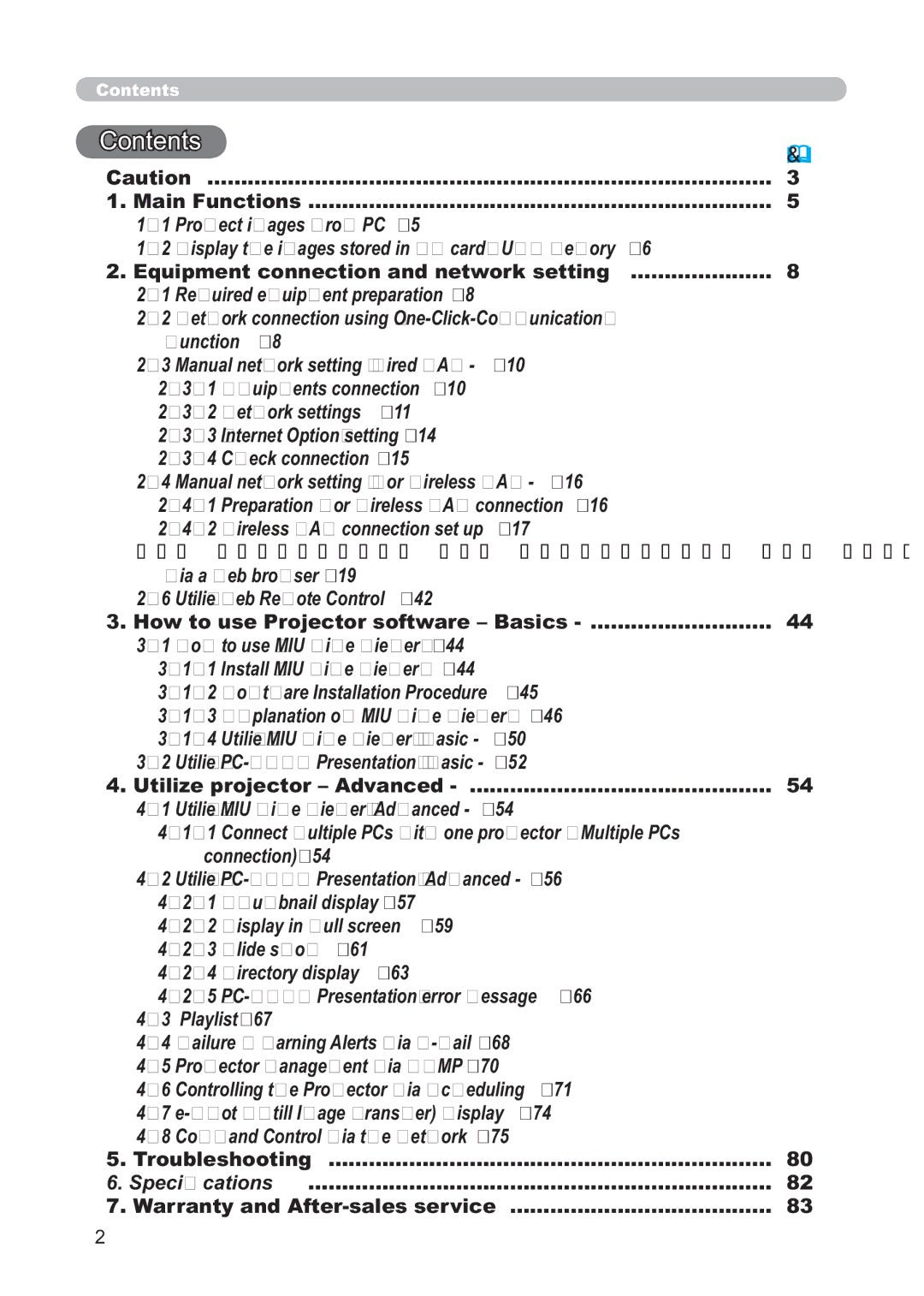 Hitachi CP-X268AWF user manual Contents 