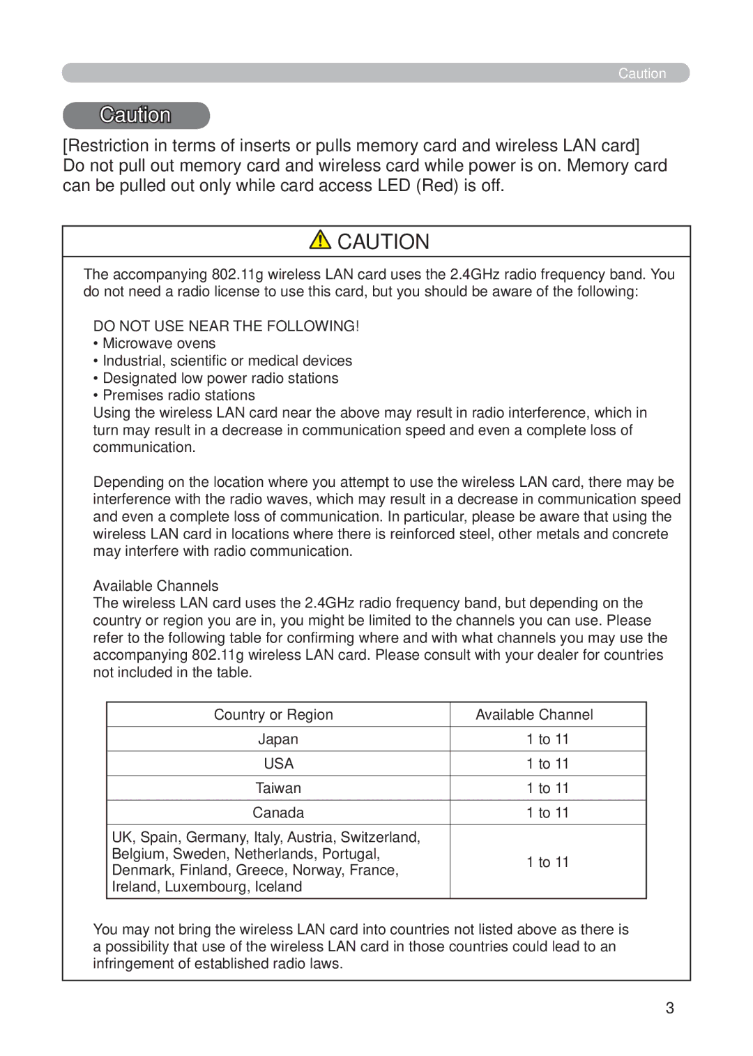 Hitachi CP-X268AWF user manual Country or Region Available Channel 