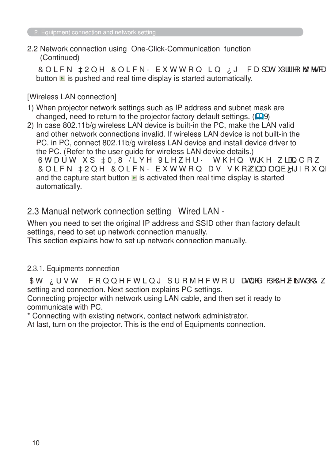 Hitachi CP-X268AWF user manual Manual network connection setting Wired LAN, Wireless LAN connection, Equipments connection 