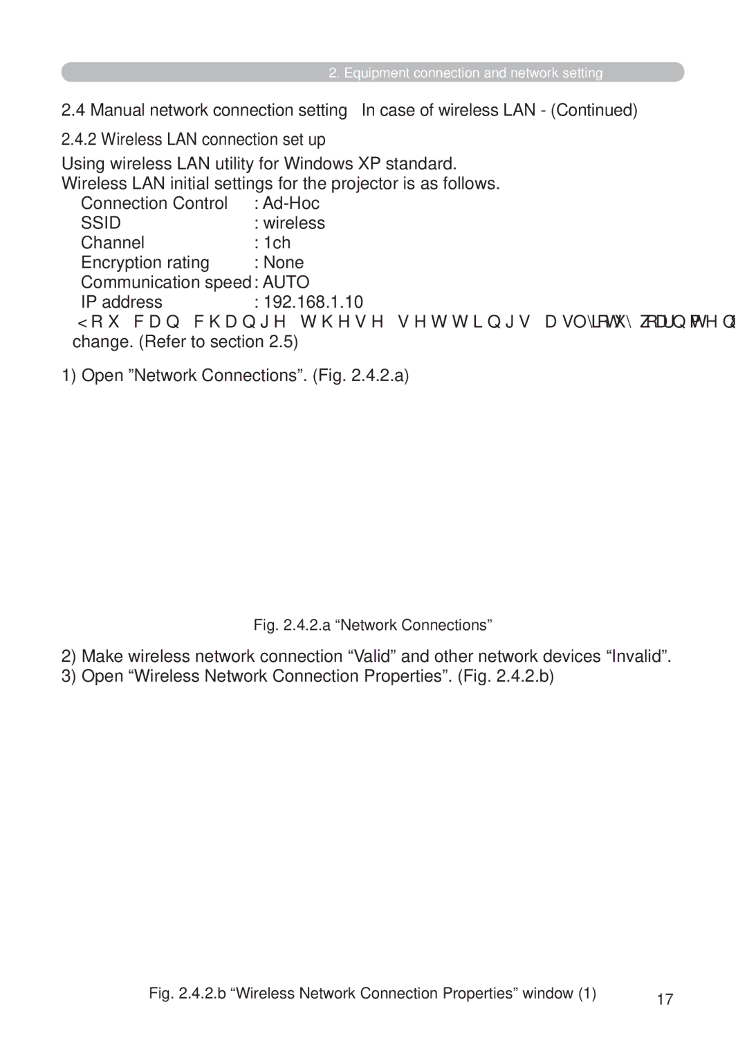 Hitachi CP-X268AWF Manual network connection setting In case of wireless LAN, Wireless LAN connection set up, Ssid 