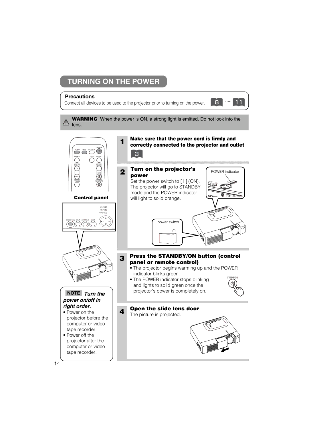 Hitachi CP-X275 user manual Turning on the Power 