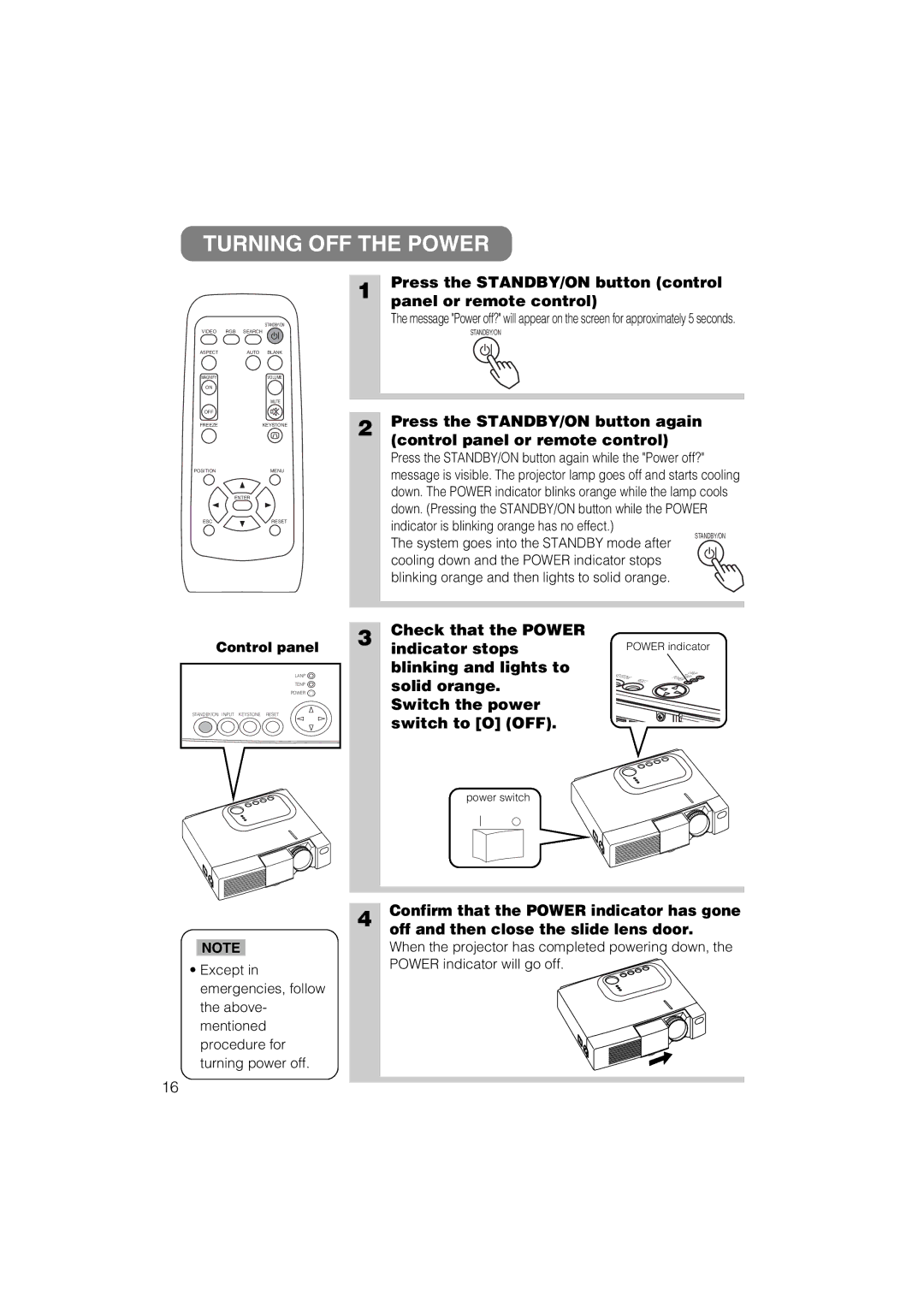 Hitachi CP-X275 user manual Turning OFF the Power 