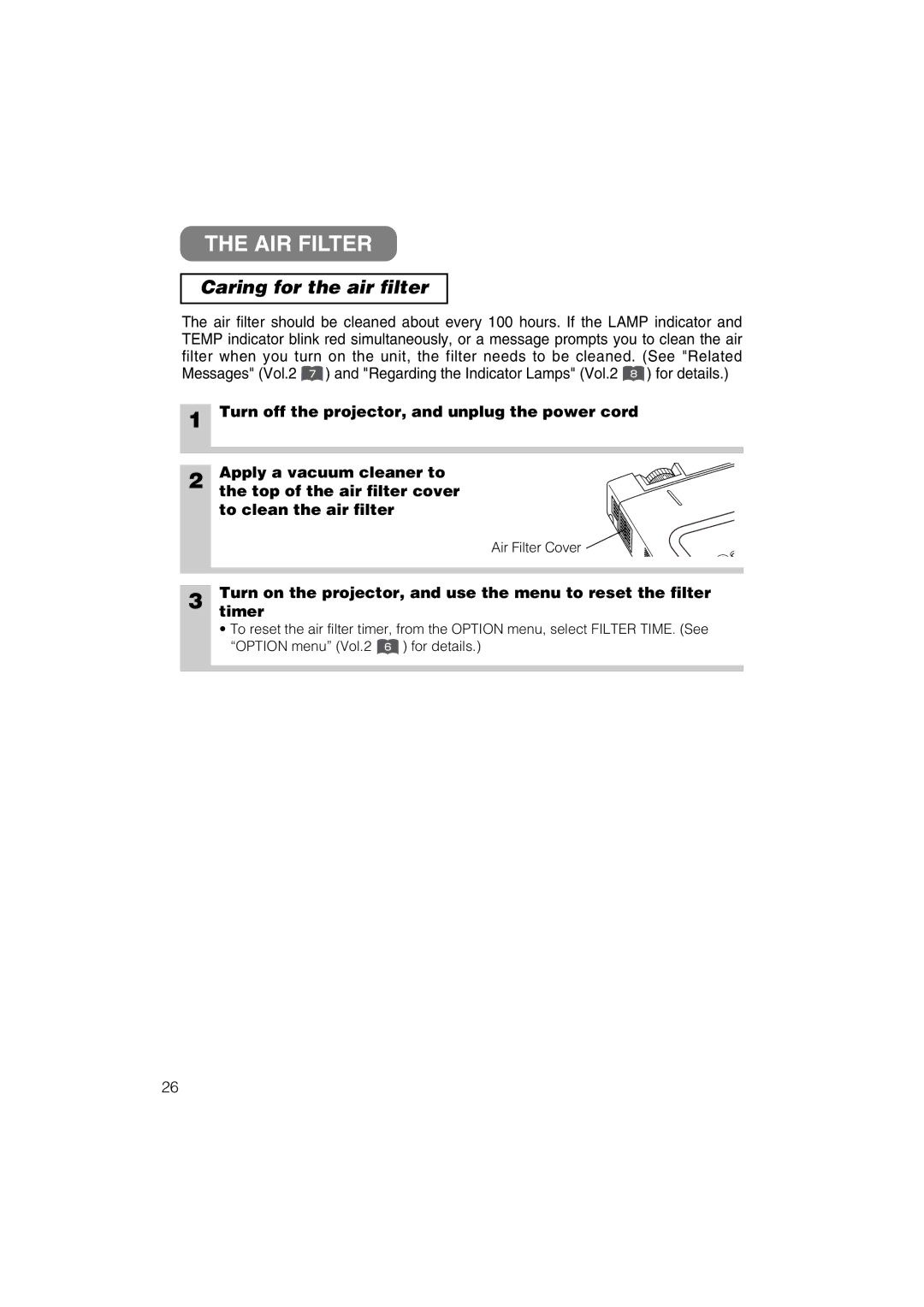 Hitachi CP-X275 user manual AIR Filter, Caring for the air filter 