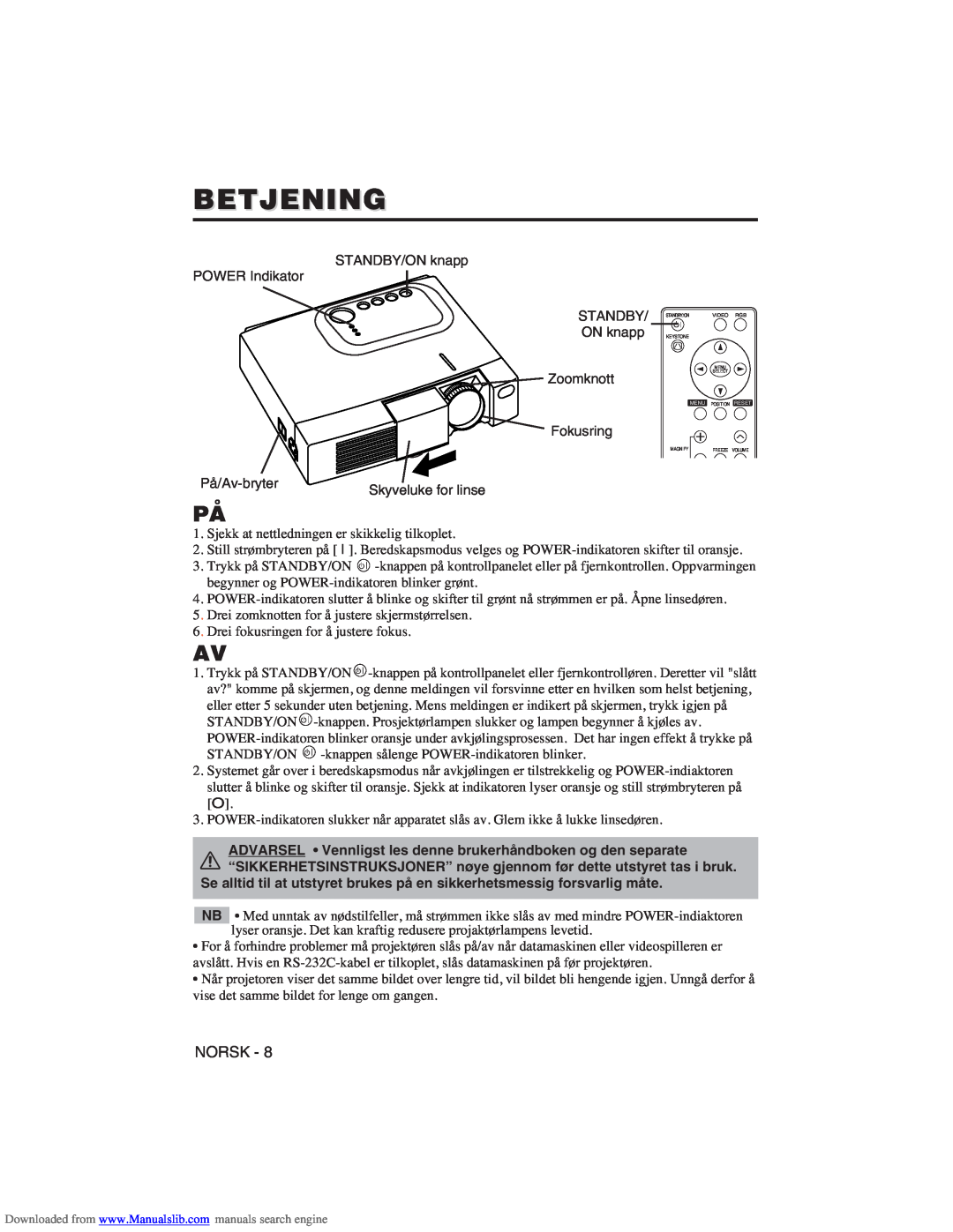 Hitachi CP-X275W user manual Betjening 