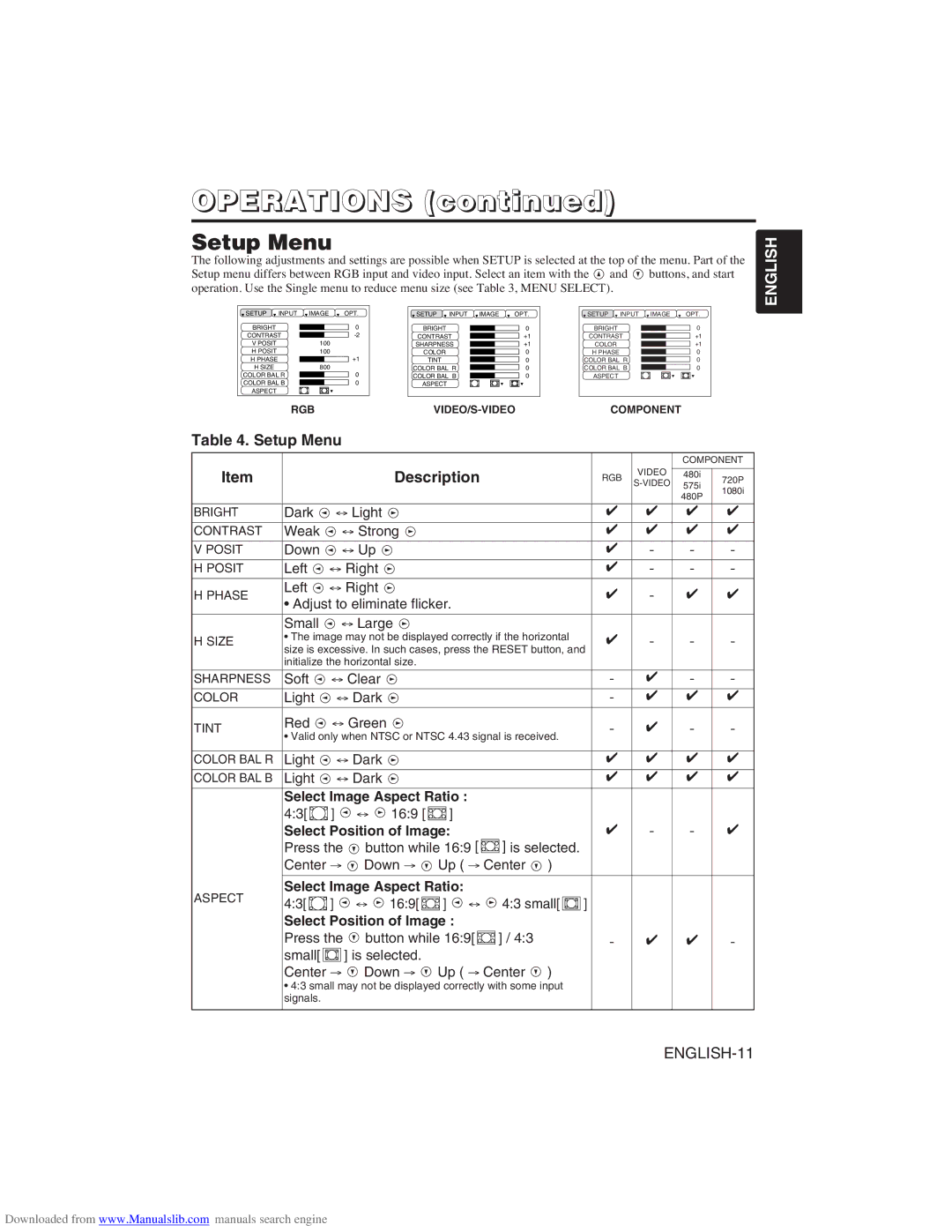 Hitachi CP-X275W user manual Setup Menu, Select Image Aspect Ratio, Select Position of Image 