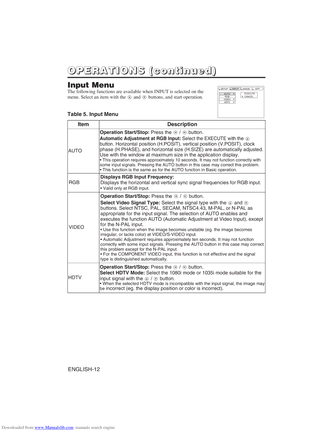 Hitachi CP-X275W user manual Input Menu 