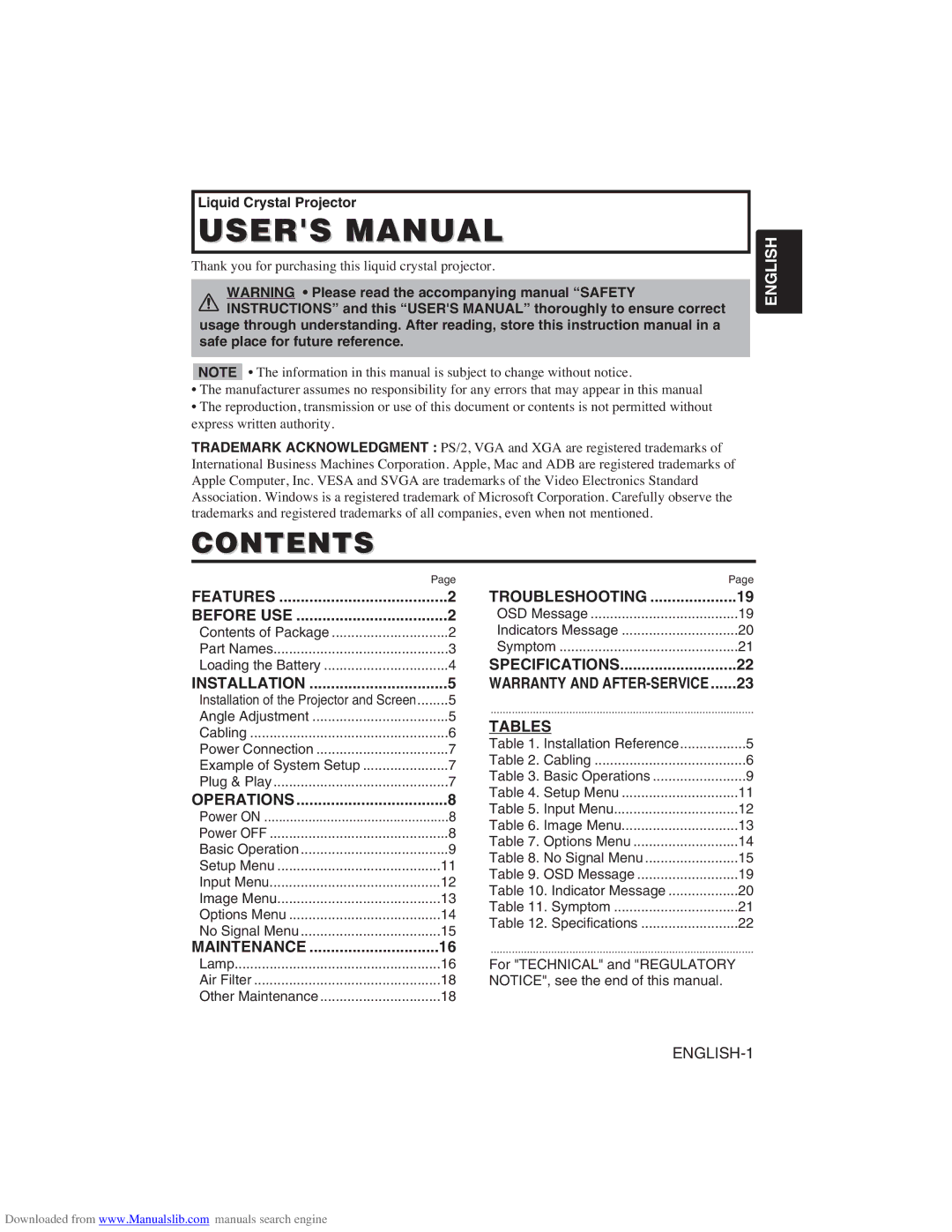 Hitachi CP-X275W user manual Contents 