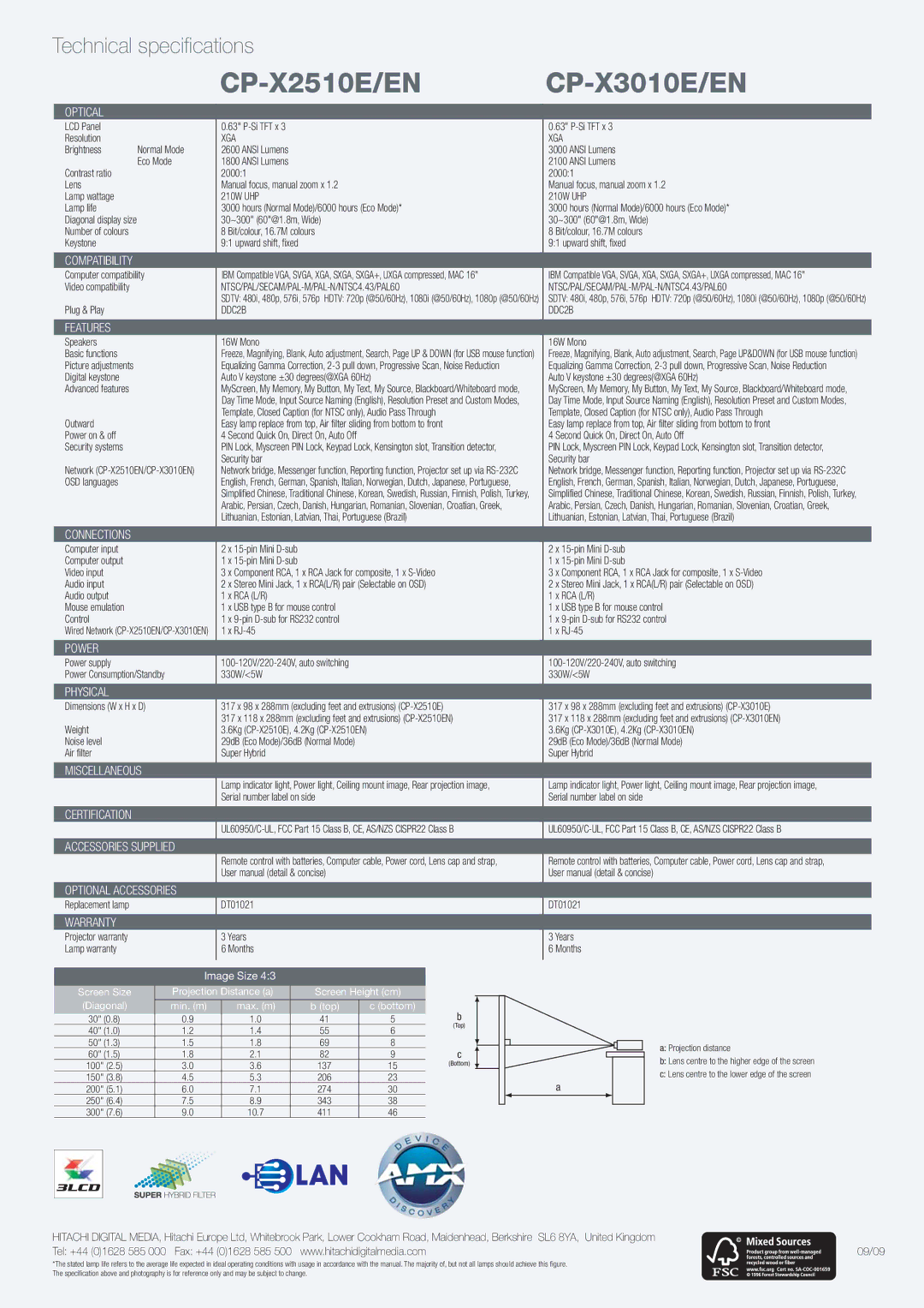 Hitachi CP-X3010EN, CP-X2510EN manual CP-X2510E/EN CP-X3010E/EN, Optical 