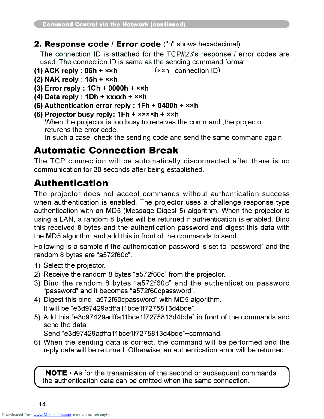 Hitachi CP-X3010N, CP-X2510N user manual Automatic Connection Break, Authentication 