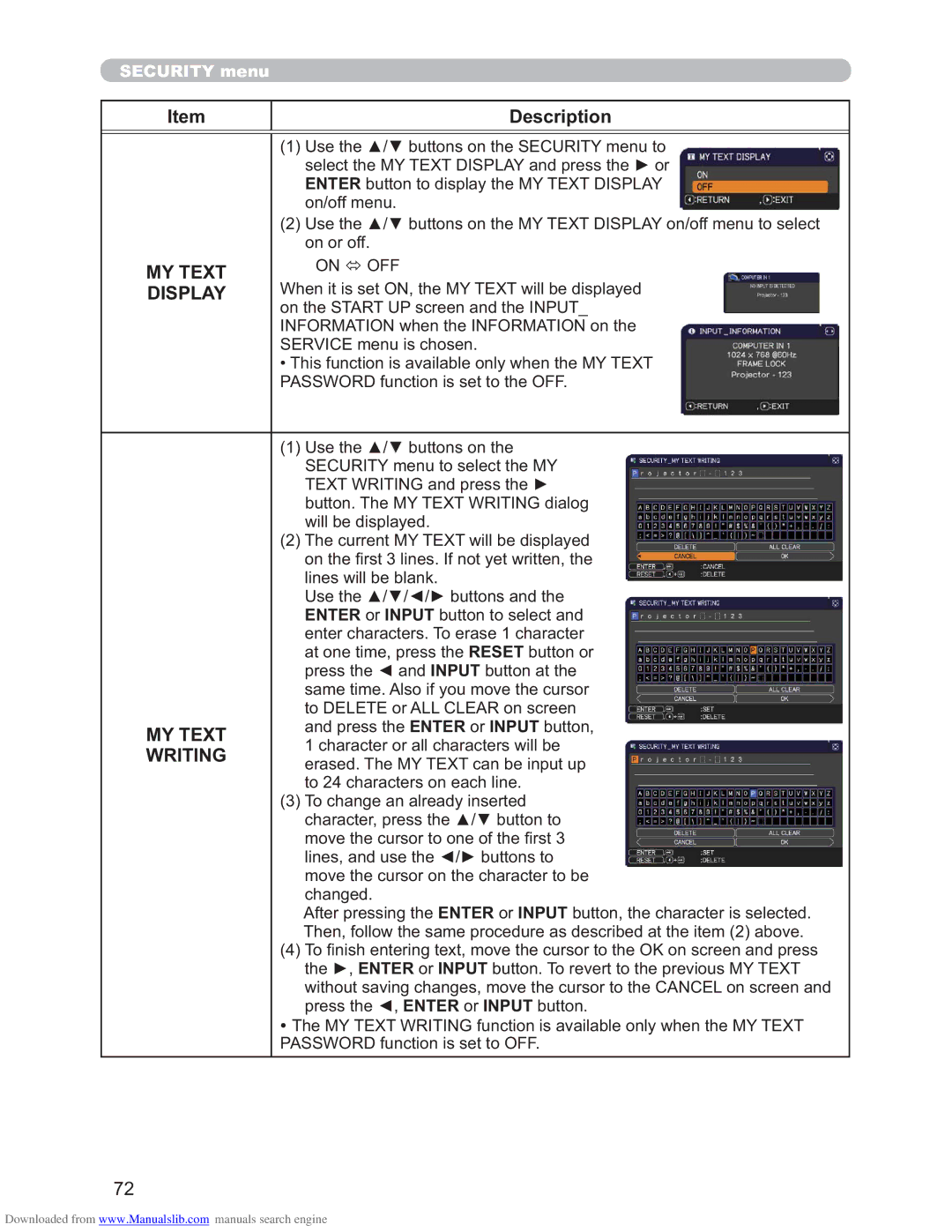 Hitachi CP-X3011N, CP-X2511N, CP-X4011N user manual MY Text, Writing 