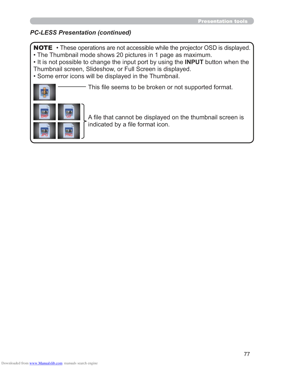 Hitachi CP-X4011N, CP-X3011N, CP-X2511N user manual PC-LESS Presentation 