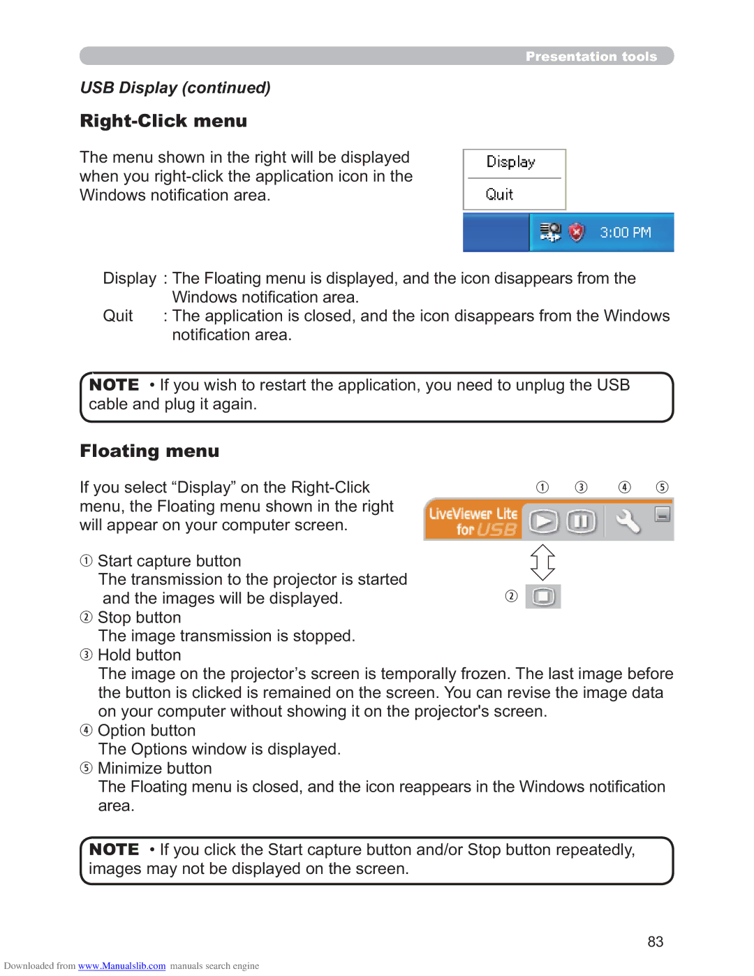 Hitachi CP-X4011N, CP-X3011N, CP-X2511N user manual Right-Click menu 