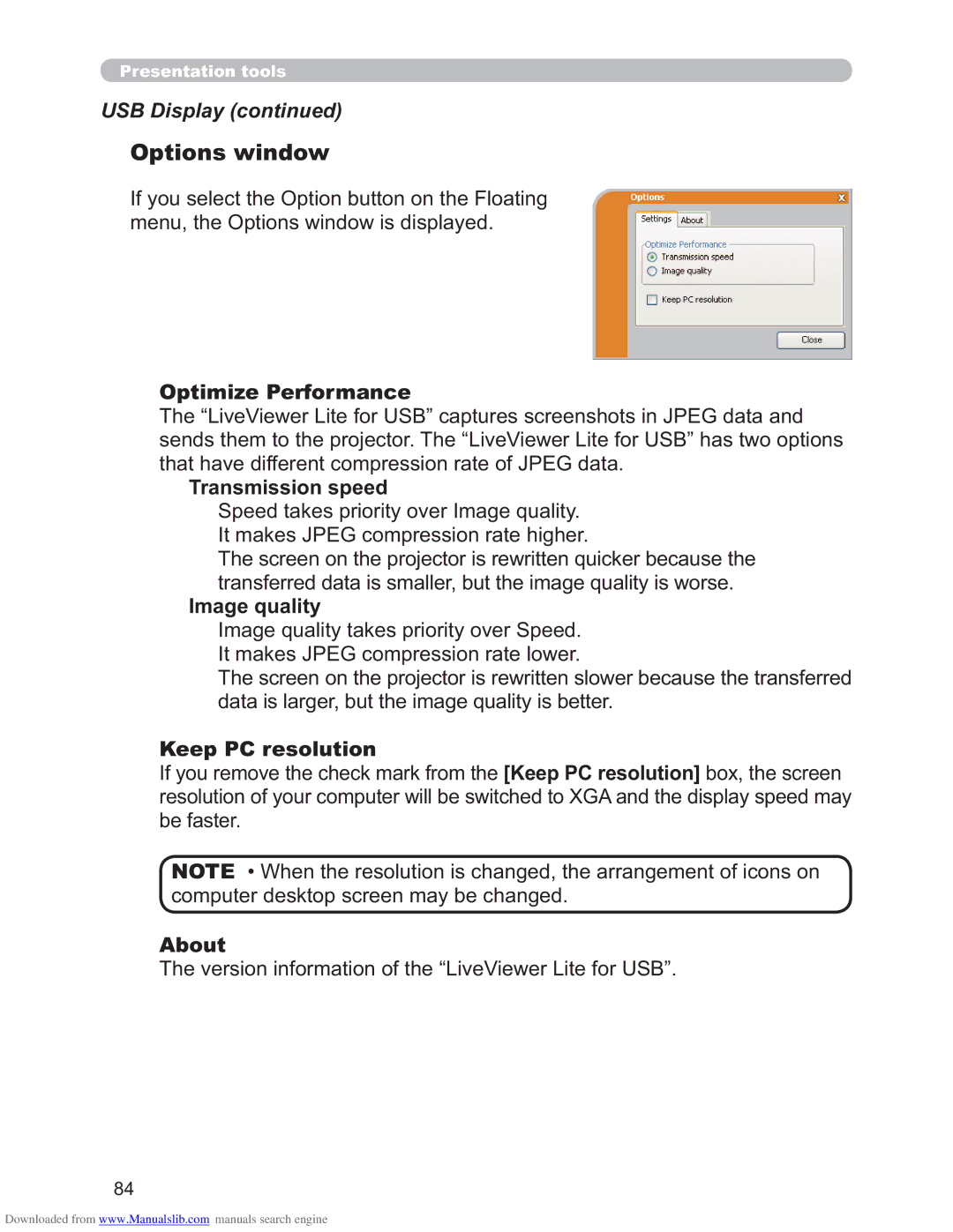 Hitachi CP-X3011N, CP-X2511N, CP-X4011N Optimize Performance, Transmission speed, Image quality, Keep PC resolution, About 