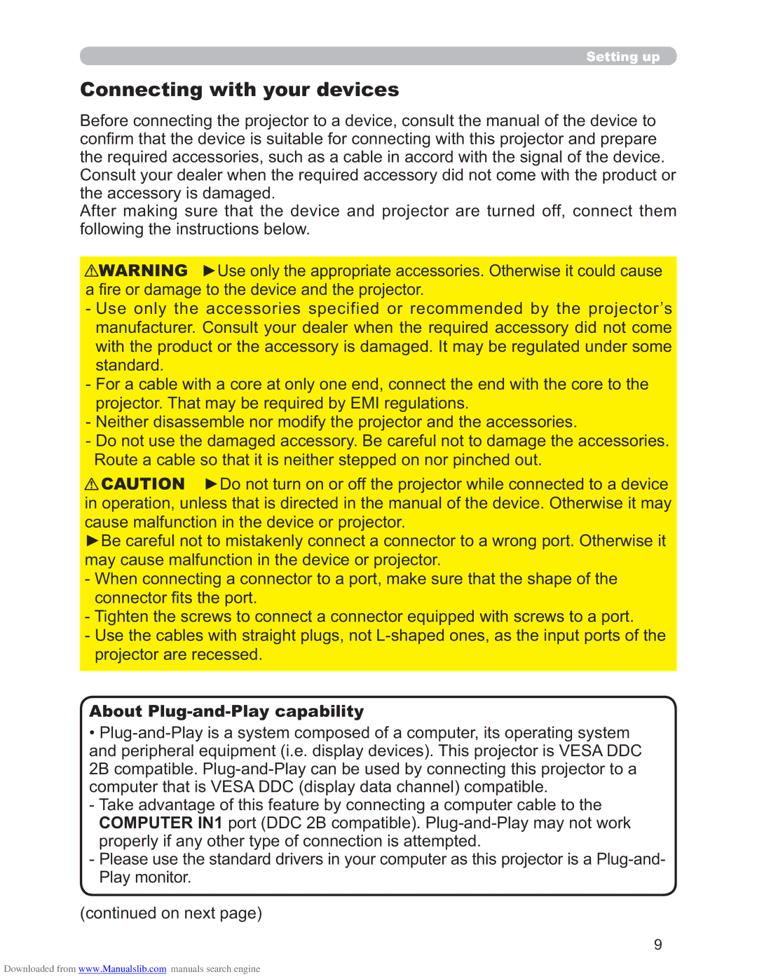 Hitachi CP-X3011N, CP-X2511N, CP-X4011N user manual Connecting with your devices, About Plug-and-Play capability 