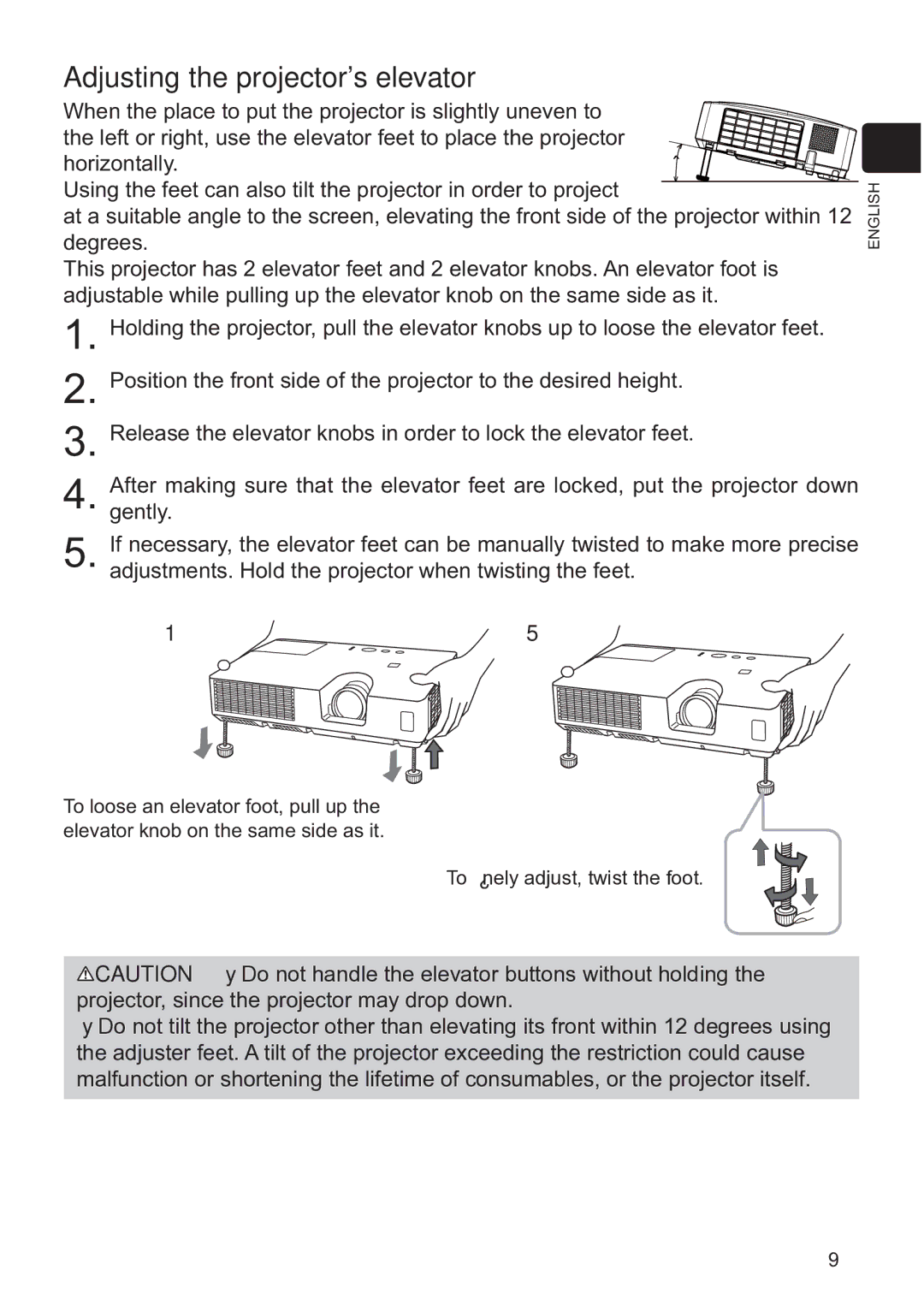 Hitachi CP-X3020 user manual Adjusting the projectors elevator 