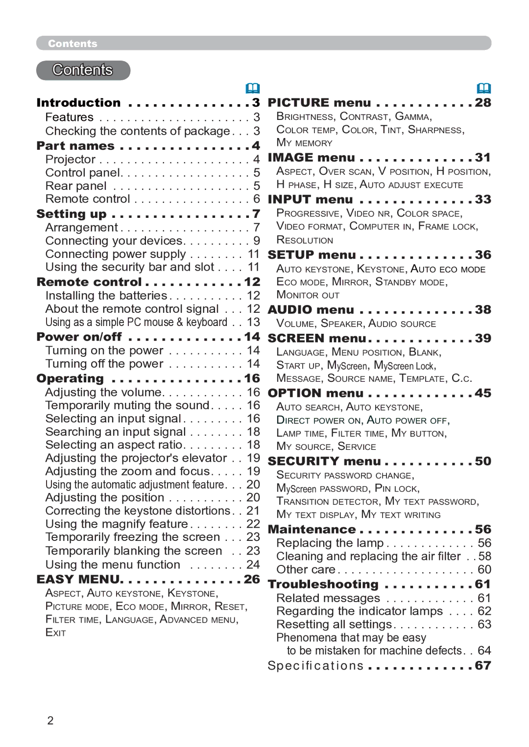 Hitachi CP-X3020 user manual Contents 