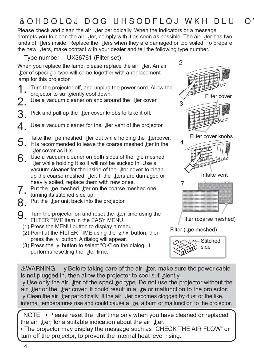 Hitachi CP-X3020 user manual OhdqlqjDqgUhsodflqjWkhDluÀowhu 