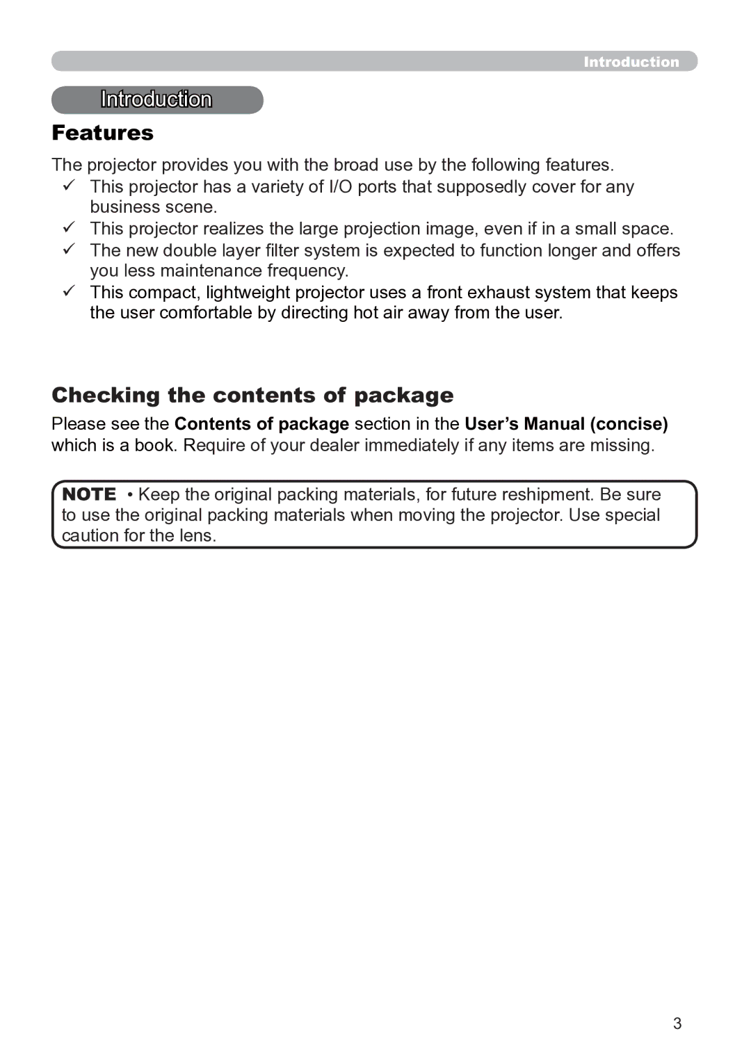 Hitachi CP-X3020 user manual Checking the contents of package 