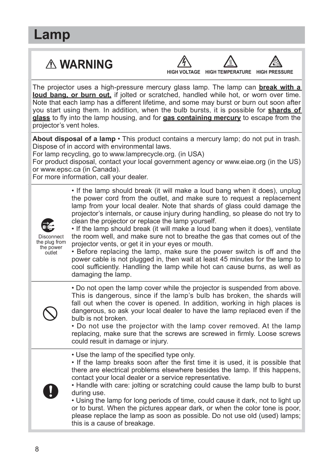 Hitachi CP-X3020 user manual Lamp 