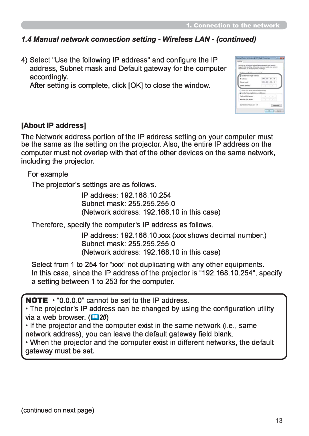 Hitachi CP-X2521WN, CP-X3021WN user manual About IP address 