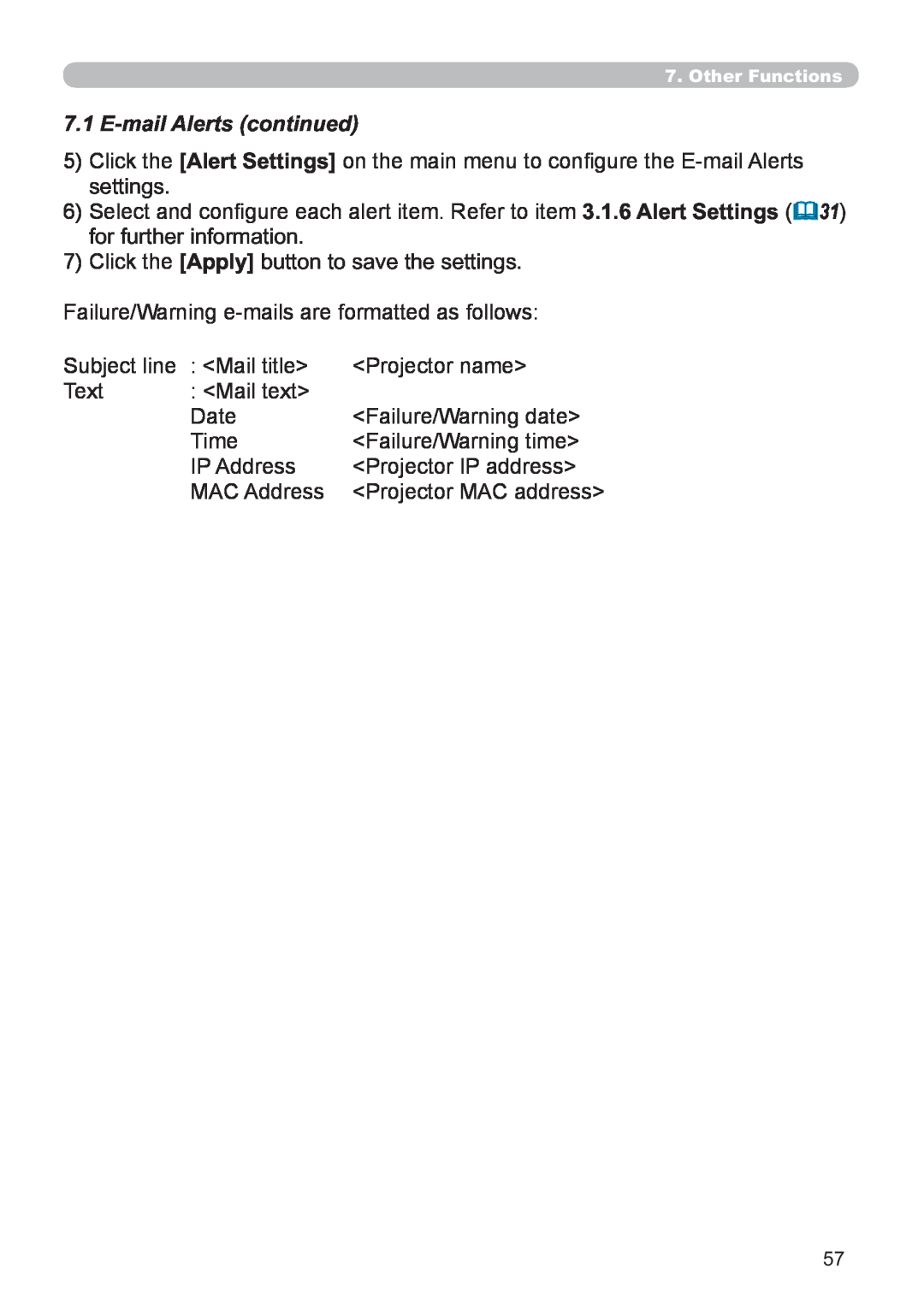Hitachi CP-X2521WN, CP-X3021WN user manual E-mailAlerts continued 