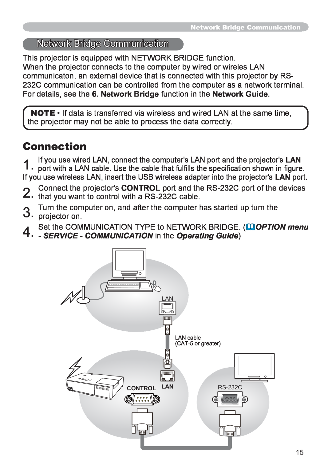 Hitachi CP-X2521WN, CP-X3021WN user manual Network Bridge Communication, Connection 