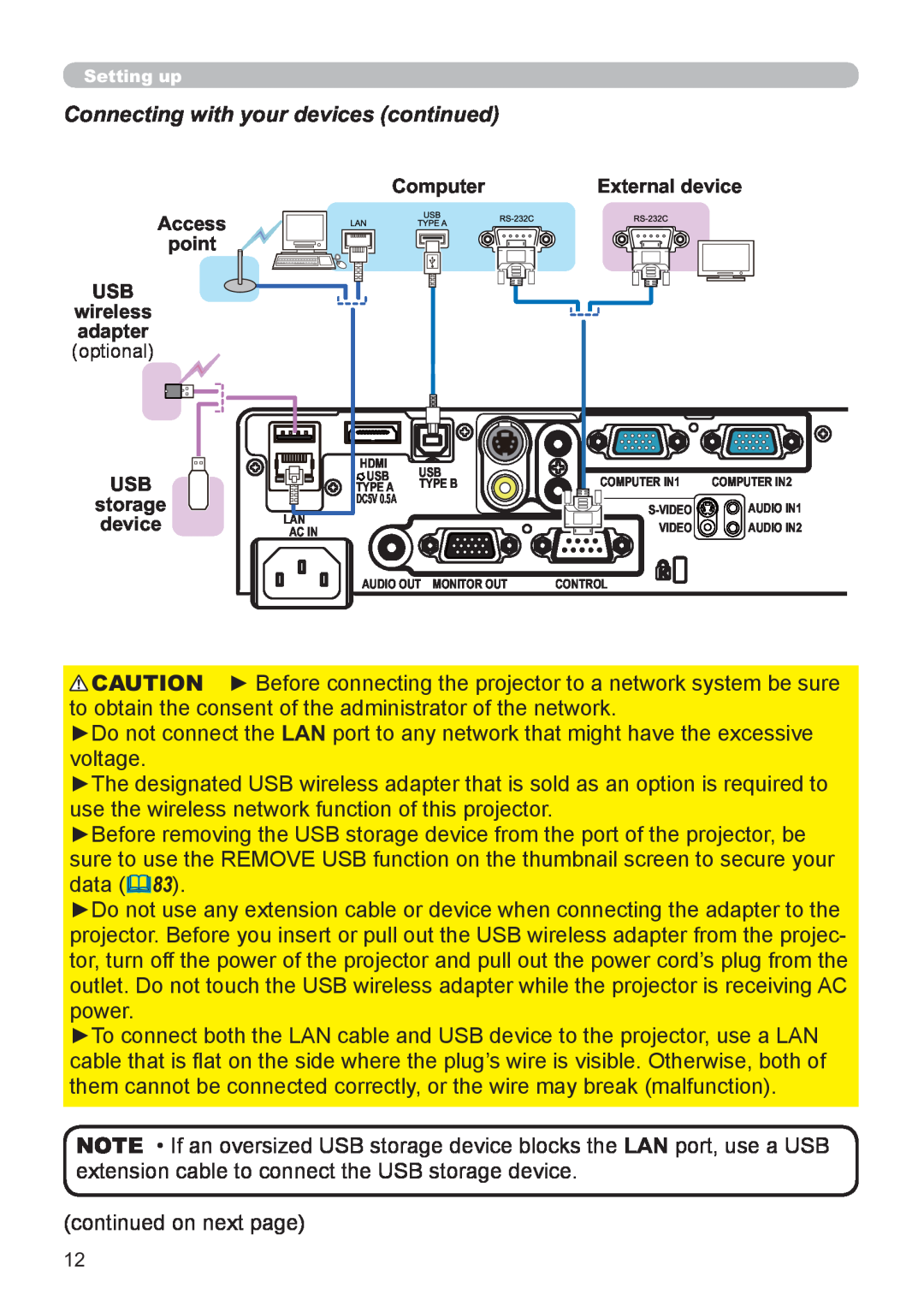 Hitachi CP-X2521WN, CP-X3021WN user manual Connecting with your devices continued, continued on next page 