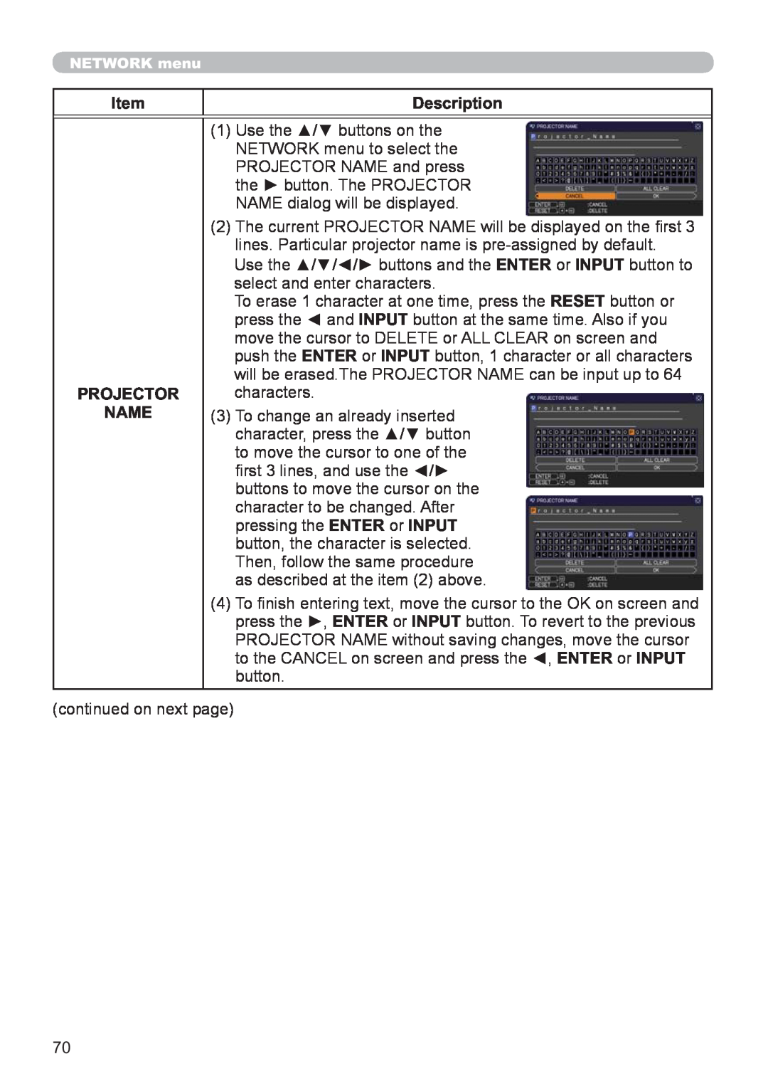 Hitachi CP-X2521WN, CP-X3021WN user manual Item, Description, Projector Name 