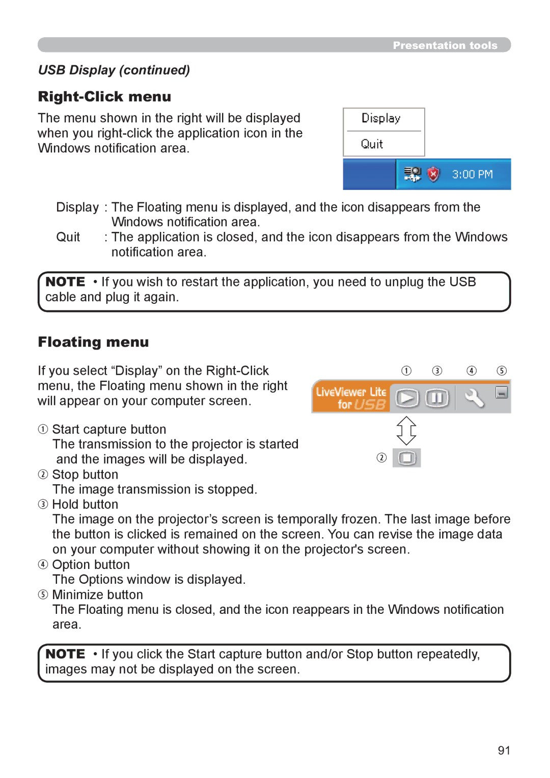 Hitachi CP-X3021WN, CP-X2521WN user manual Right-Click menu 